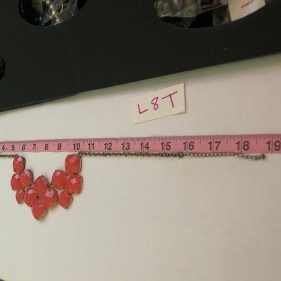 Rhinestone Bib Statement Necklace Pink Gold - Picture 4 of 5